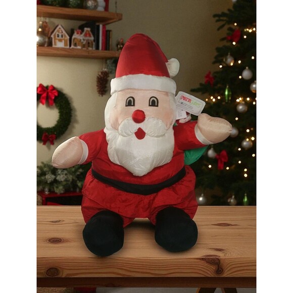 VTG Nylon Puffy Santa 1991 Paracutes Intl Silver Co Parachute Retro NWT LRG 19" - Picture 1 of 10